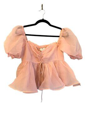 NEW Mable Babydoll Peplum Tulle Top Light Pink Size M $70 [jb]